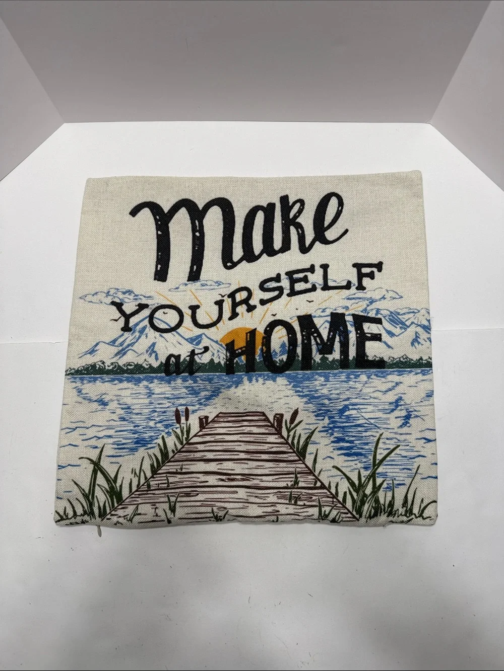 Make Yourself At Home Square Pillow Cover in Soft Cream